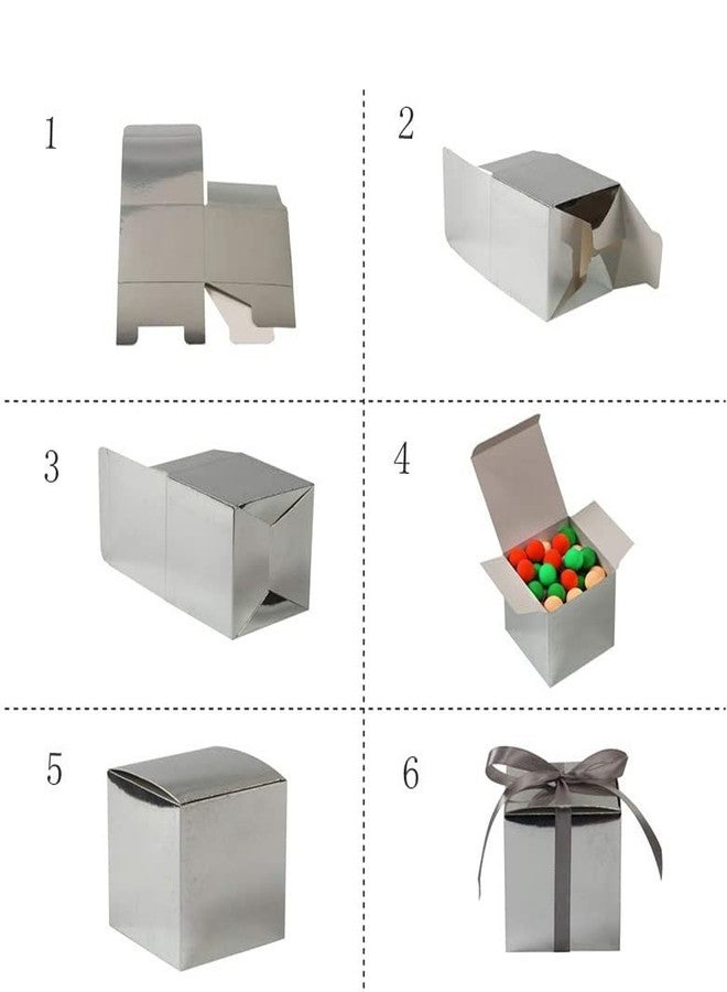 كوبو علب هدايا صغيرة من كوبو، 50 قطعة، علب حلوى، 2.2 × 2.2 × 2.2 بوصة، مزينة بشرائط، مثالية لتزيين حفلات الزفاف وحفلات استقبال المولود الجديد وحفلات أعياد الميلاد (فضي). - Image 3